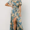 Agnes Satin Maxi Dress | Blue + Gold
