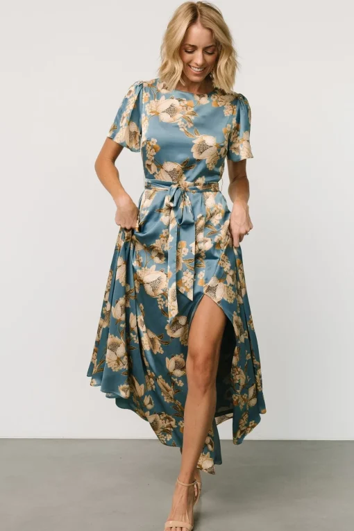 Agnes Satin Maxi Dress | Blue + Gold