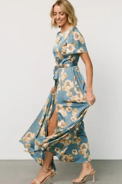 Agnes Satin Maxi Dress | Blue + Gold