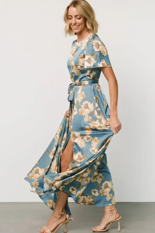 Agnes Satin Maxi Dress | Blue + Gold