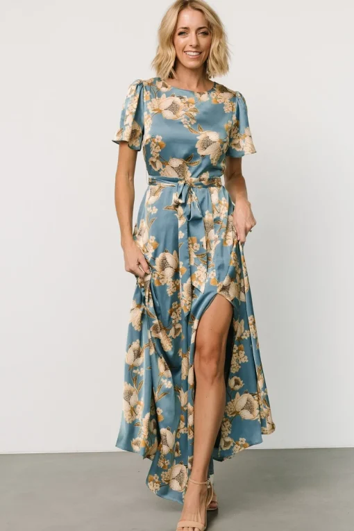 Agnes Satin Maxi Dress | Blue + Gold