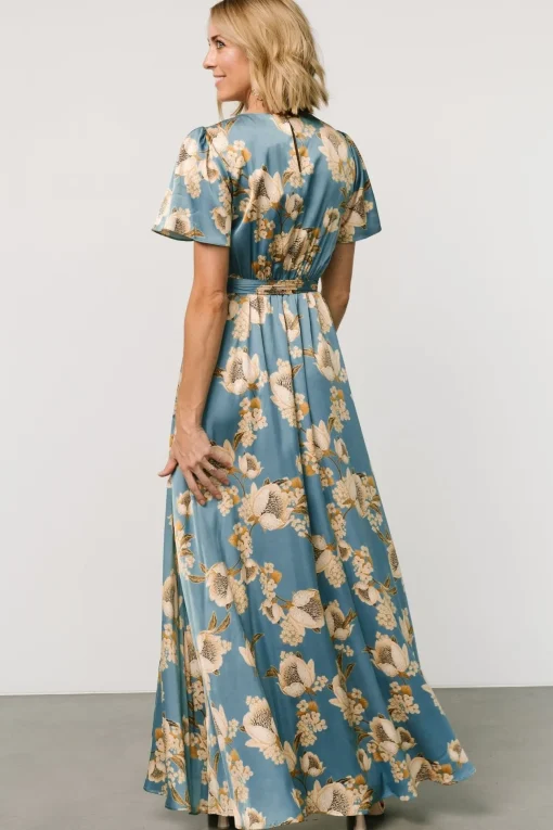 Agnes Satin Maxi Dress | Blue + Gold