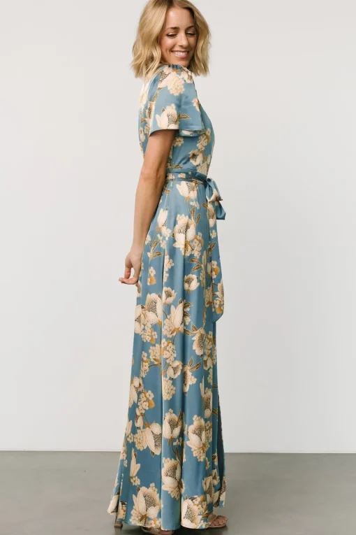 Agnes Satin Maxi Dress | Blue + Gold