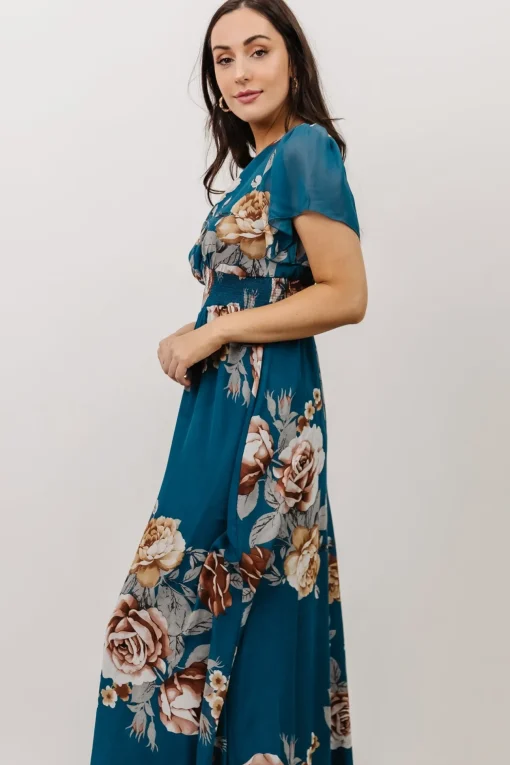 Alexandria Smocked Maxi Dress | Blue Floral