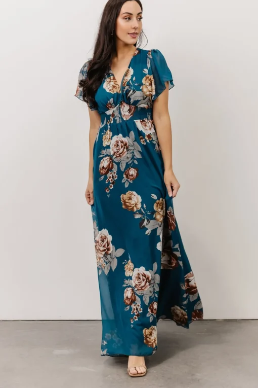 Alexandria Smocked Maxi Dress | Blue Floral