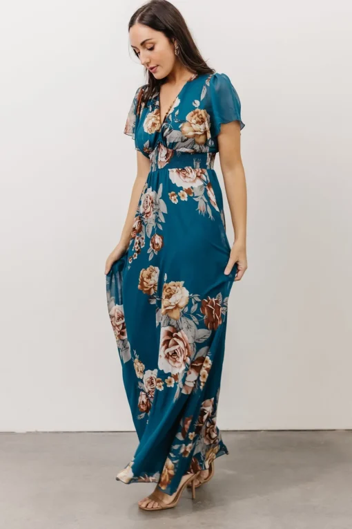 Alexandria Smocked Maxi Dress | Blue Floral