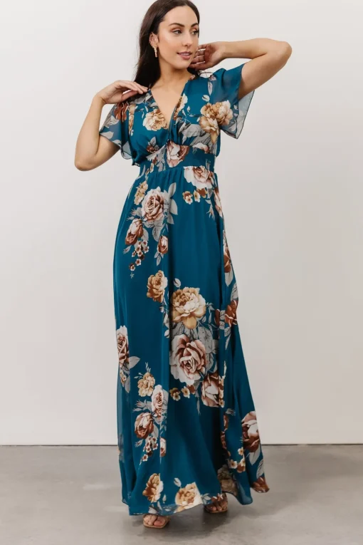 Alexandria Smocked Maxi Dress | Blue Floral