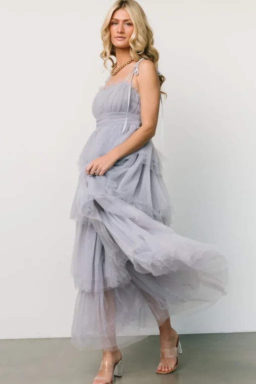 Alora Tulle Tiered Maxi Dress | Dusty Slate