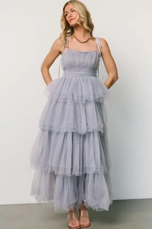 Alora Tulle Tiered Maxi Dress | Dusty Slate