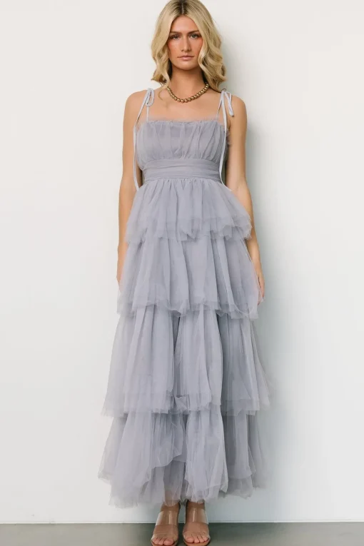 Alora Tulle Tiered Maxi Dress | Dusty Slate