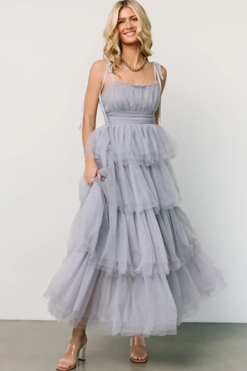 Alora Tulle Tiered Maxi Dress | Dusty Slate