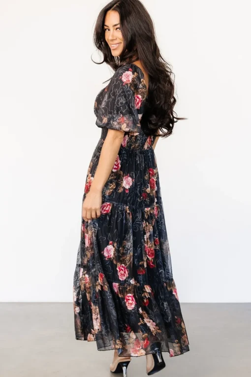 Annabeth Midi Dress | Black Floral