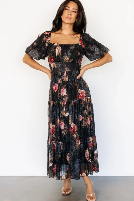 Annabeth Midi Dress | Black Floral