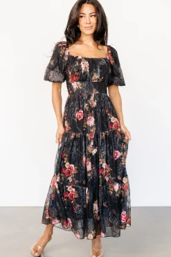 Annabeth Midi Dress | Black Floral