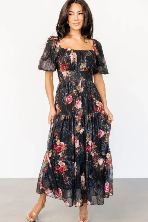 Annabeth Midi Dress | Black Floral