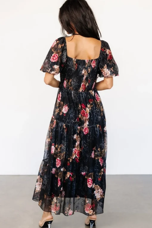 Annabeth Midi Dress | Black Floral