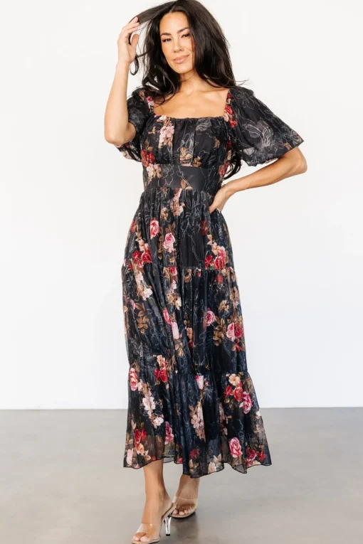 Annabeth Midi Dress | Black Floral