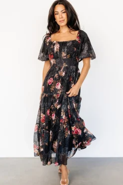 Annabeth Midi Dress | Black Floral
