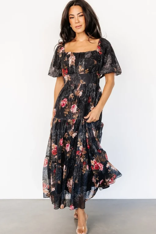 Annabeth Midi Dress | Black Floral