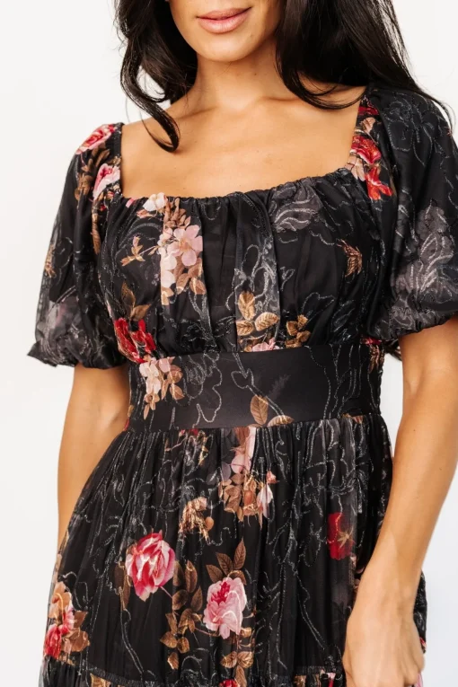 Annabeth Midi Dress | Black Floral