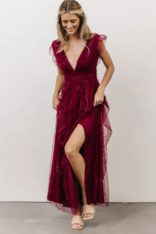 Annika Sequin Mesh Maxi Dress | Wine