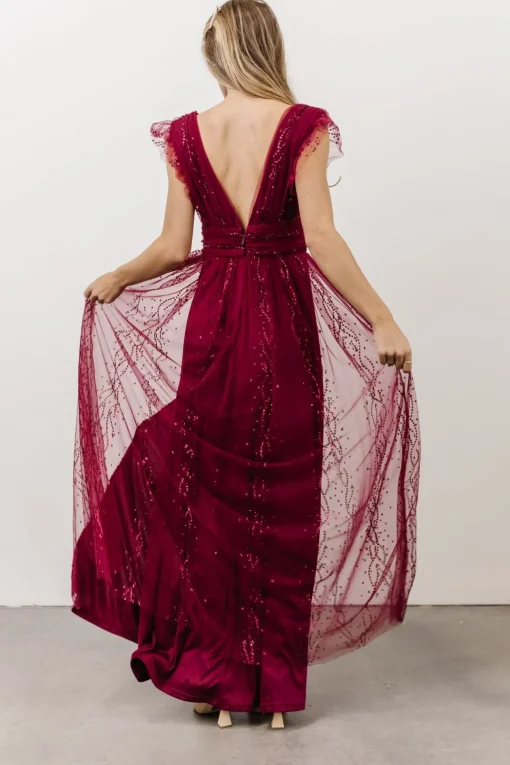 Annika Sequin Mesh Maxi Dress | Wine