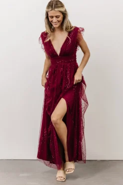 Annika Sequin Mesh Maxi Dress | Wine