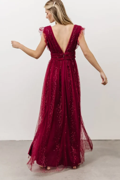 Annika Sequin Mesh Maxi Dress | Wine