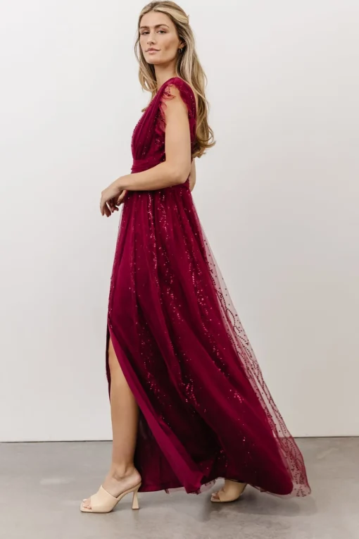 Annika Sequin Mesh Maxi Dress | Wine