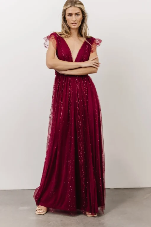 Annika Sequin Mesh Maxi Dress | Wine