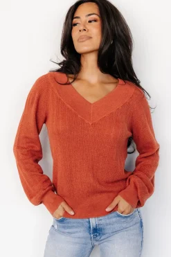 Ashby V Neck Sweater Top | Light Rust