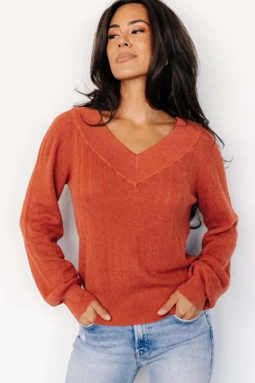 Ashby V Neck Sweater Top | Light Rust