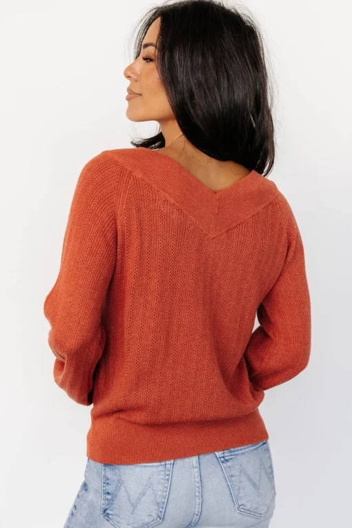 Ashby V Neck Sweater Top | Light Rust