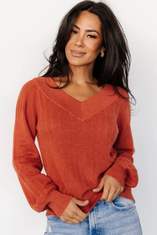 Ashby V Neck Sweater Top | Light Rust