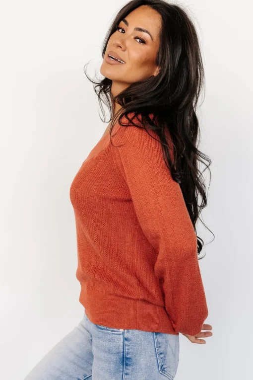 Ashby V Neck Sweater Top | Light Rust