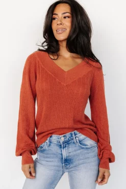 Ashby V Neck Sweater Top | Light Rust