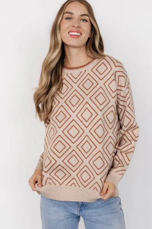 Asther Diamond Sweater | Oatmeal + Camel