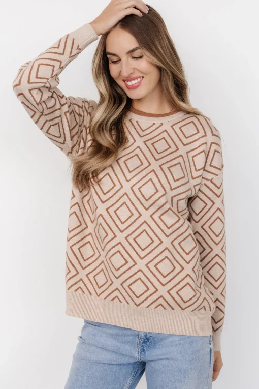 Asther Diamond Sweater | Oatmeal + Camel