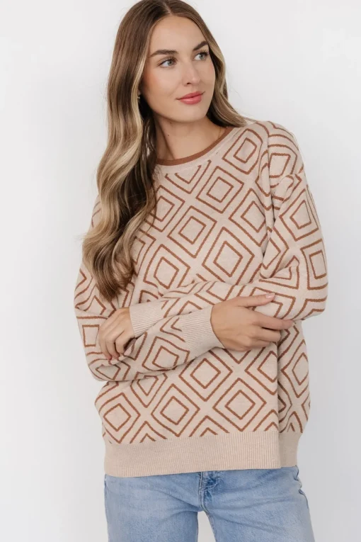 Asther Diamond Sweater | Oatmeal + Camel
