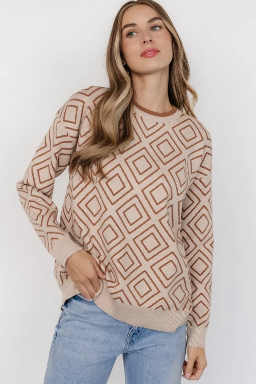 Asther Diamond Sweater | Oatmeal + Camel