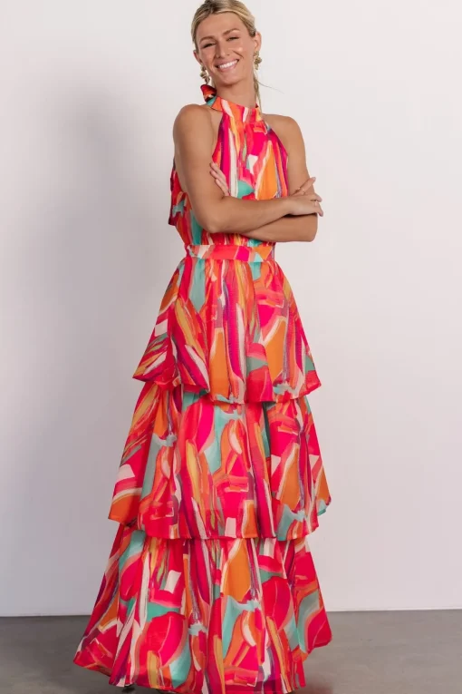 Autumn Halter Maxi Dress | Fuchsia Multi
