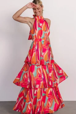 Autumn Halter Maxi Dress | Fuchsia Multi