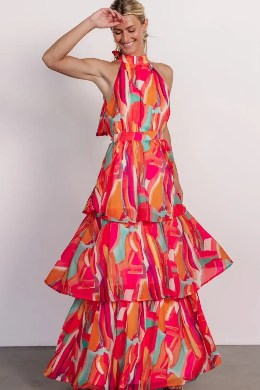 Autumn Halter Maxi Dress | Fuchsia Multi
