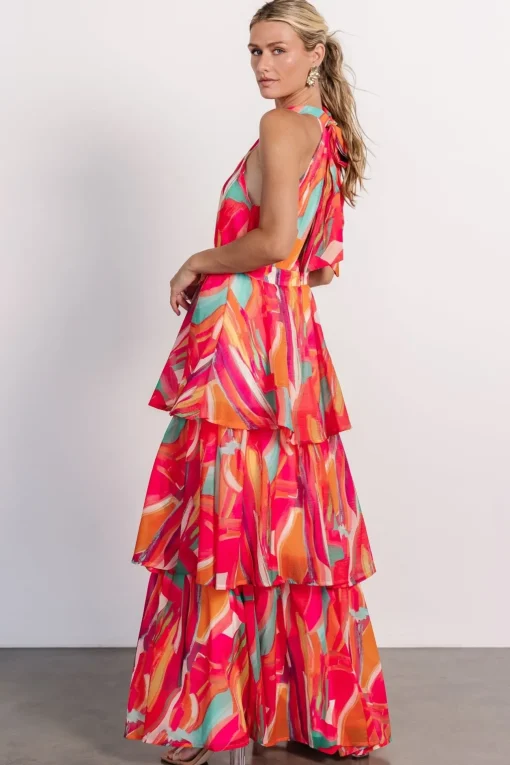 Autumn Halter Maxi Dress | Fuchsia Multi