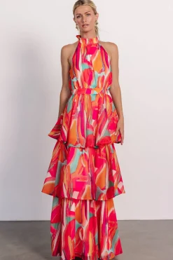 Autumn Halter Maxi Dress | Fuchsia Multi