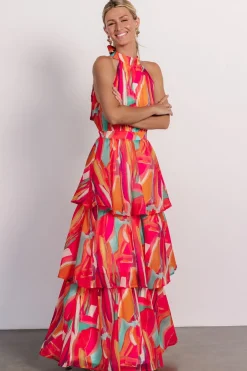 Autumn Halter Maxi Dress | Fuchsia Multi