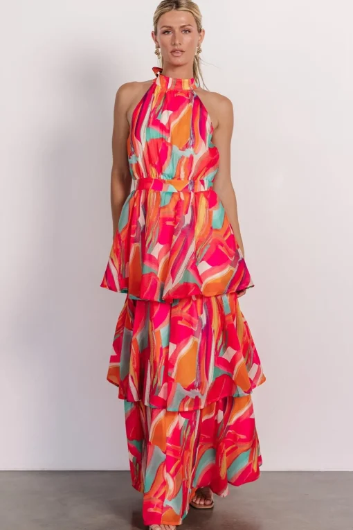 Autumn Halter Maxi Dress | Fuchsia Multi