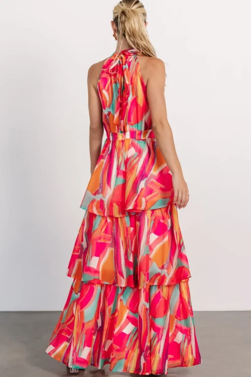 Autumn Halter Maxi Dress | Fuchsia Multi