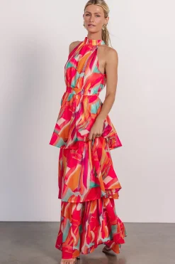 Autumn Halter Maxi Dress | Fuchsia Multi