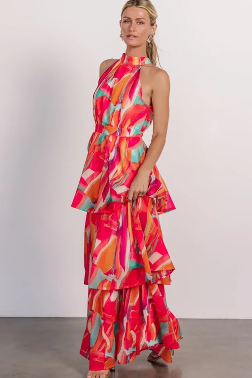 Autumn Halter Maxi Dress | Fuchsia Multi